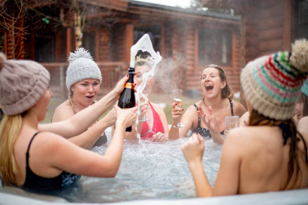 glamping on new ears eve with champaign in outdoor hot tub